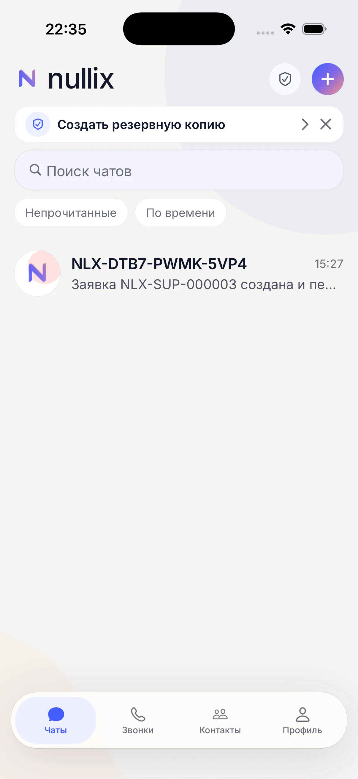 Настоящий экран чатов Nullix